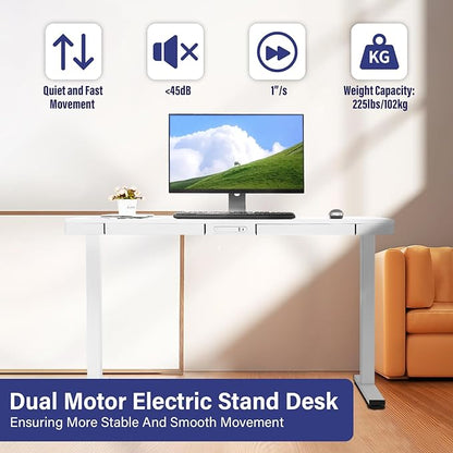 TOPSKY Electric Adjustable Standing Desk with Drawers and Charging USB Port, 47.2"x23.6" Whole-Piece Quick Install Computer Laptop Table for Home and Office (Rustic Brown, 47.2")
