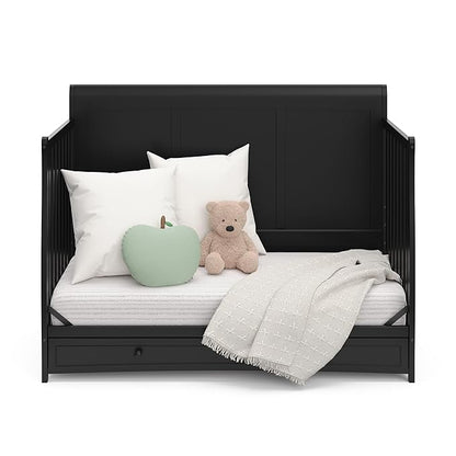 Graco Asheville 4-in-1 Convertible Crib with Drawer (Black) – GREENGUARD Gold Certified, Crib with Drawer Combo, Full-Size Nursery Storage Drawer, Converts to Toddler Bed, Daybed and Full-Size Bed