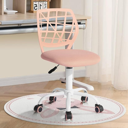 FurnitureR Kids Desk Chair, Small Office Chair Armless Adjsutable Swivel Task Chair with Soft Cushion for Study Kids Teens Child, Orange Rose