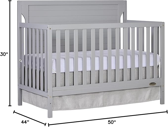 Cape Cod 5-In-1 Convertible Crib In Pebble Grey, Greenguard Gold And JPMA Certified, Built Of Sustainable New Zealand Pinewood, 3 Mattress Height Positions