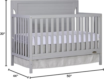 Cape Cod 5-In-1 Convertible Crib In Pebble Grey, Greenguard Gold And JPMA Certified, Built Of Sustainable New Zealand Pinewood, 3 Mattress Height Positions