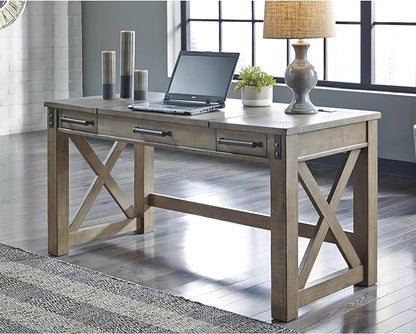 Signature Design by Ashley Aldwin Rustic Farmhouse 60" Home Office Lift Top Desk with Charging Ports, Distressed Gray