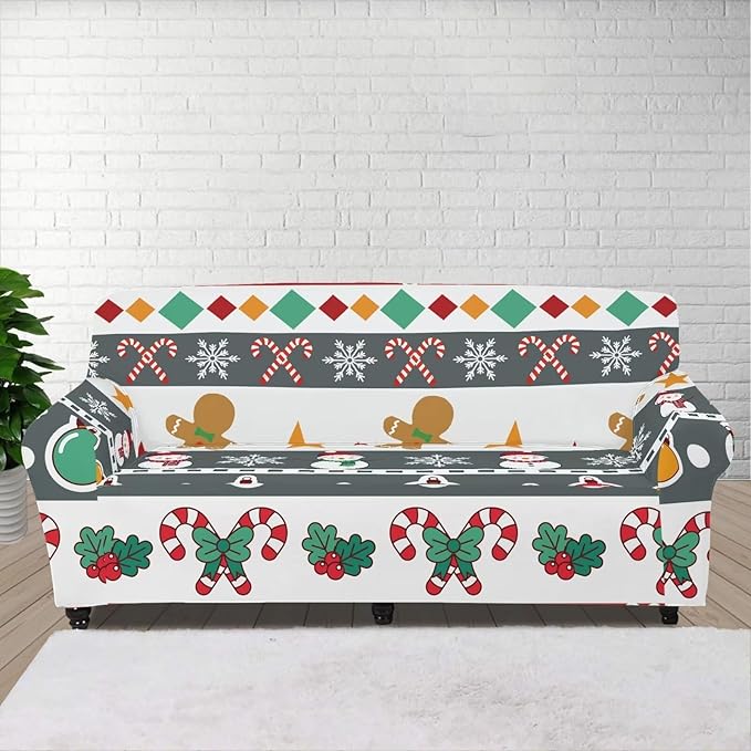 FKELYI Christmas Sofa Furniture Protector for Indoor Easy Going Stretch Sofa Slipcover Non-Slip Sofa Slicpovers Washable Sofa Couch Cover L