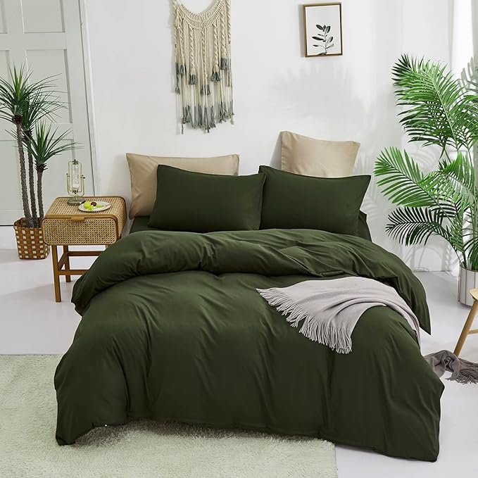 Army Green Comforter Queen Dark Green Bedding Set Olive Green Comforter Set Queen Men Breathable 3 PCs Comforter Set 1 Queen Comforter (90x90 inches) with 2 Pillowcases (20x26 inches)