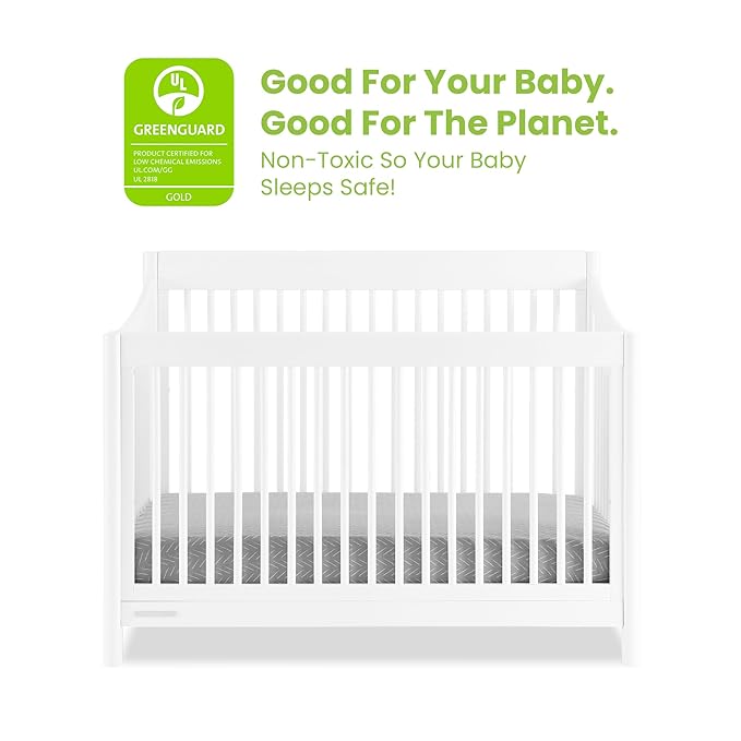 Delta Children Brooks 6-in-1 Convertible Crib, Bianca White + Simmons Kids Quiet Nights Breathable Crib Mattress with Removable/Machine Washable Cover (Bundle)