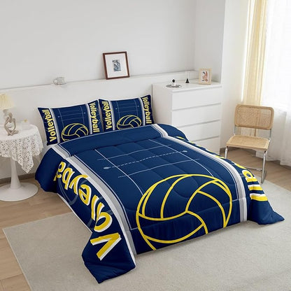Feelyou Volleyball Bedding Set Full Size Sports Game Comforter Set for Kids Boys Girls Decor Volleyball Player Comforter Microfiber Sports Gaming Duvet Set Bedroom Quilt Set