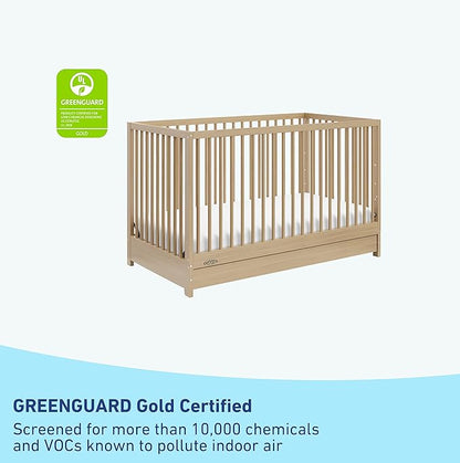 Graco Teddi 5-in-1 Convertible Crib with Drawer (Driftwood) – GREENGUARD Gold Certified, Crib with Drawer Combo, Full-Size Nursery Storage Drawer, Converts to Toddler Bed, Daybed and Full-Size Bed