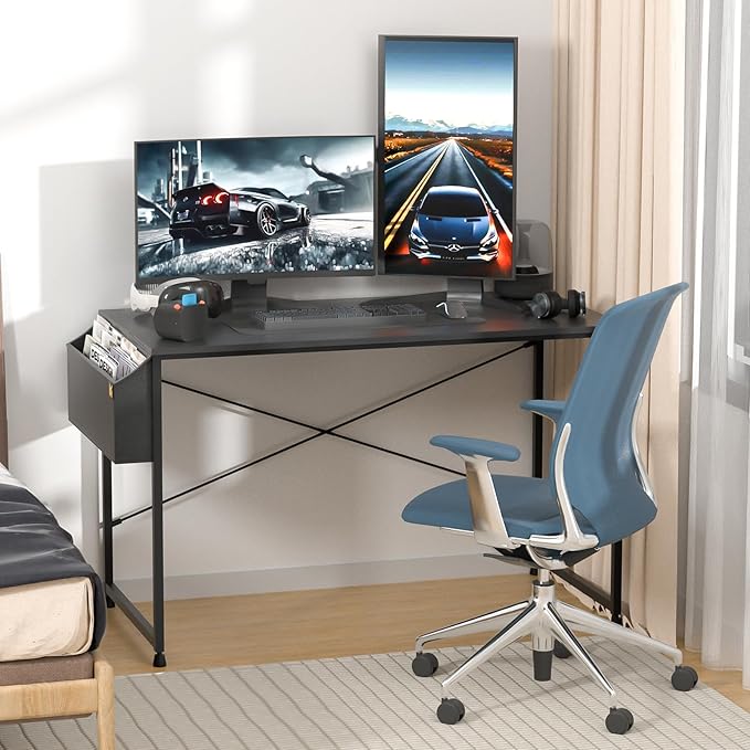 MoNiBloom Computer Desk 47", Simple Style Home Gaming Desk with Storage Bag, Office Writing Workstation- Black