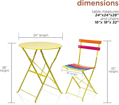 Alpine Corporation MSY114A Rainbow Metal Bistro Set w Two, Table: 24" L x 24" W x 28" H Chair: 16" L 18" W x 32" H