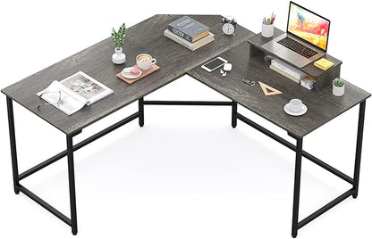 Elephance 59" Large L Shaped Desk Corner Computer Desk with Monitor Stand Gaming Table Workstation for Home Office, Black Oak