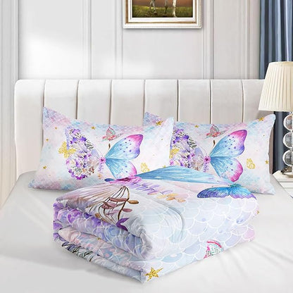 Datura home Butterfly Comforter Set Scales Butterfly Printed Quilt Bedding Set with 1 Comforter and 2 Pillowcases for Boys and Girls Bedroom All Season(Butterfly Scales Twin)