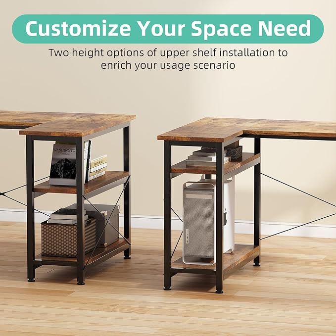 COTUBLR L Shaped Computer Desk, 47 Inch Small Corner Desk with Storage Shelves, Computer Desk Table Laptop Table Writing Desk Study Table for Home Office Workstation Small Spaces (Rustic Brown)