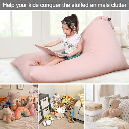 Jorbest Stuffed Animal Storage Bean Bag Chair for Kids and Adults, Luxury Velvet Stuffed Animal Bean Bag Storage, Cover Only(Sweet Pink 200L/52 Gal)