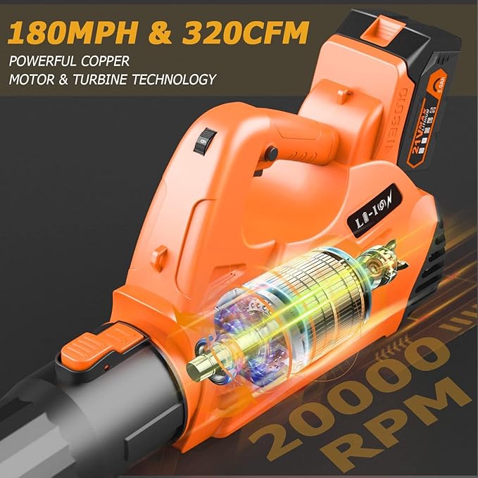Leaf Blower - 320CFM 180MPH 21V Leaf Blower Cordless with 2 X 5.0 Ah Battery & Charger, Electric Leaf Blower Battery Powered Leaf Blower Lightweight for Snow Blowing & Lawn Care Yard Cleaning