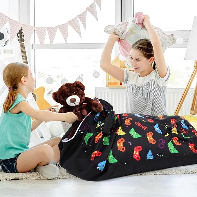 2 Pcs Stuffed Animal Storage Bean Bag Chair Stuffed Animal Bean Bag Storage Large Beanbag Covers Stuff Animal Organizer Bean Bag Couch for Kids Adults Plush Toys Pillows, Cover Only (Gamer)