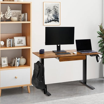 VEVOR Height Adjustable Desk, 47.2 x 23.6 in with Drawer, 3-Key Modes Electric Standing Desk,Whole Piece Desk Board, Dual Metal Frame, 180 LBS Capacity Computer Sit Stand up Desk, for Home and Office