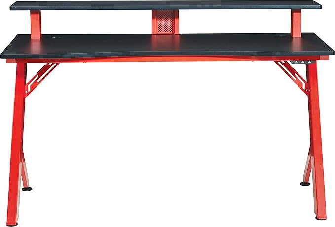 OSP Home Furnishings Area51 Battlestation Gaming Desk with Bluetooth RGB LED Lights, Red
