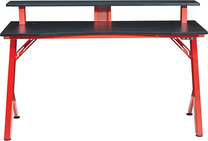 OSP Home Furnishings Area51 Battlestation Gaming Desk with Bluetooth RGB LED Lights, Red