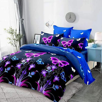 WINLIFE Butterfly Comforter Set Queen Size, 3Pcs Pink Purple Blue Black Animals Butterflies Floral Bedding Set for Girls Women, Soft Bed Set All Season Lightweight Down Alternative