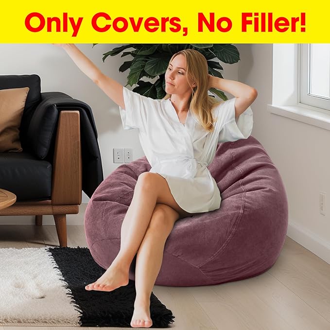 2 Pcs Bean Bag Cover Stuffed Animal Storage Bean Bag Chair Cover Soft Corduroy Stuffed Animal Bean Bag Storage for Kids Adults Indoor Bedroom Organizing Plush Toys (Pink Purple,200l)
