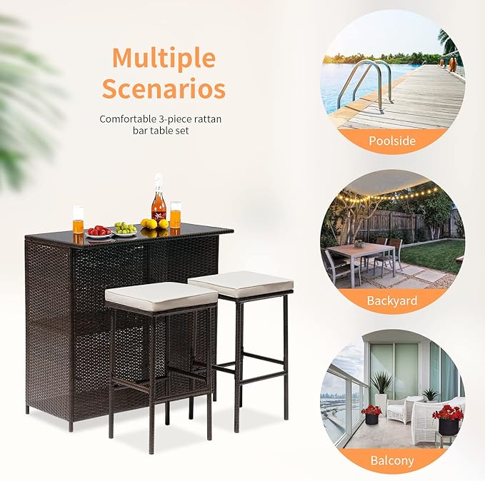 Wicker Patio Furniture 3 Piece Patio Set Chairs Wicker Outdoor Rattan Conversation Sets Bistro Set Coffee Table for Yard or Backyard
