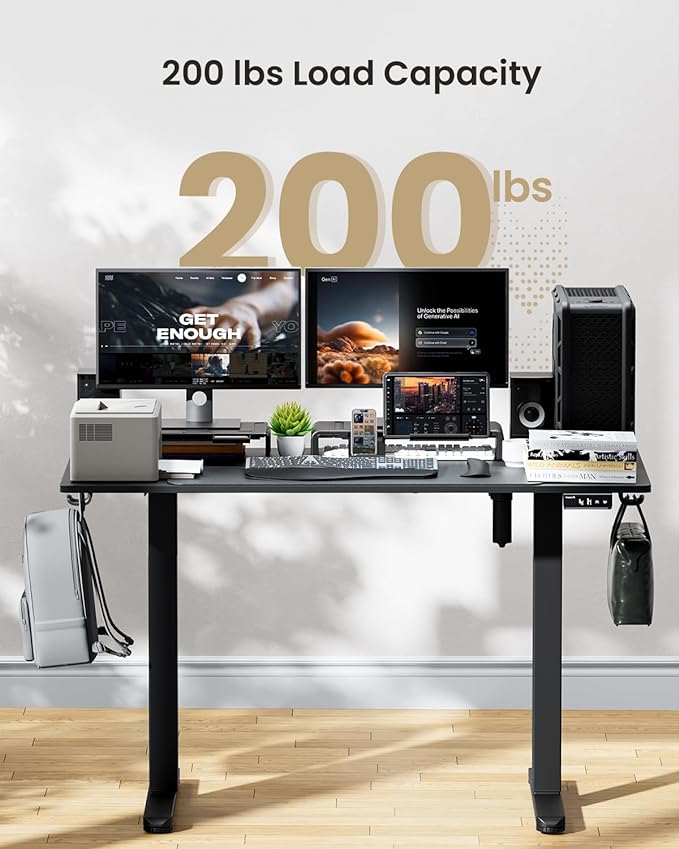 ProtoArc Standing Desk with Dual Monitor Stand Riser, 48 x 24 Inches Height Adjustable Desk with Storage, ErgoDesk 100 Electric Stand up Desk with Laptop Stand (Black/White)