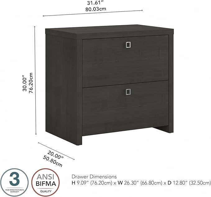 Bush Business Furniture Lateral Cabinet with Satin Silver Hardware | Echo Collection 2 Drawer Filing Unit for Home Office or Professional, 31W, Charcoal Maple