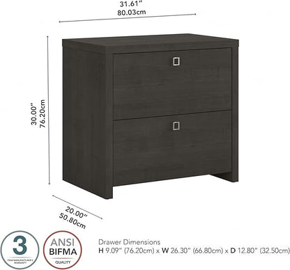 Bush Business Furniture Lateral Cabinet with Satin Silver Hardware | Echo Collection 2 Drawer Filing Unit for Home Office or Professional, 31W, Charcoal Maple