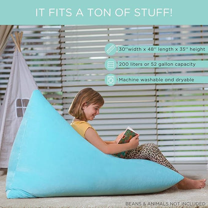 Aubliss Stuffed Animal Storage Bean Bag Chairs Cover, 50"x 35" Extra Large Velvet Bean Bags Chair for Kids & Adults, Ultra Soft Zipper Beanbag Toy Storage for Boys Girls - Blue