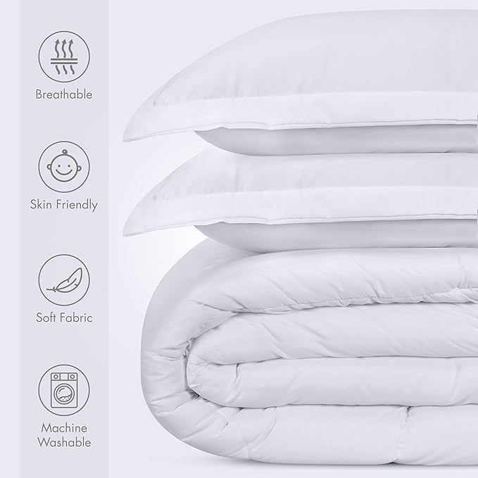 Utopia Bedding All Season White Comforter Set with 2 Pillow Cases, 3 Piece Soft Brushed Microfiber Kids Bedding Set for Boys/Girls, Machine Washable (Twin)