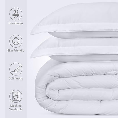 Utopia Bedding All Season White Comforter Set with 2 Pillow Cases, 3 Piece Soft Brushed Microfiber Kids Bedding Set for Boys/Girls, Machine Washable (Twin)