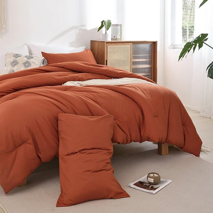 ROSGONIA King Size Comforter Set Burnt Orange,3pcs(1 Terracotta Comforter & 2 Pillowcases) Lightweight Boho Rust Fall Bedding Blanket All Season Quilt