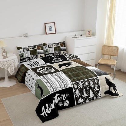 Camper Adventure Kids Comforter Set Full Size,Deer Antlers Bear Paws Rustic Farmhouse Bedding Set for Boys Girls Adults Room Decor,Atzec Arrows Boho Down Comforter,Camo Duvet Insert,2 Pillowcases