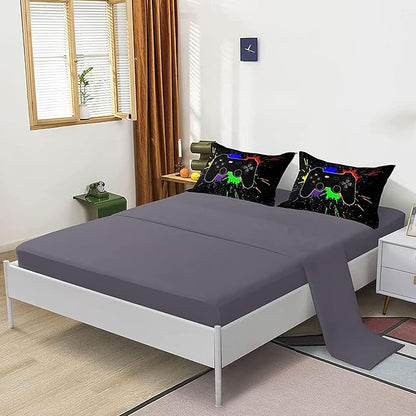 Kids Gaming Bedding Sets, 6 Piece Gamer Comforter Sets for Teens Boys Queen Size for Bedroom Comforter Set Adult 3D Gamepad Microfiber Bedding Sets Fits All Season