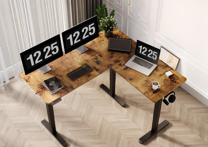 Claiks L Shaped Standing Desk Adjustable Height, Dual Motor Electric Corner Standing Desk, 63x55 inch Sit Stand up Desk with Splice Board, White