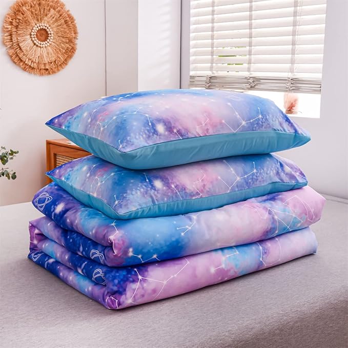 Holawakaka Tie Dye Constellation Print Ombre Comforter Set Full Size Boys Girls Gradient Galaxy Bedding Set (Blue Purple, Full)