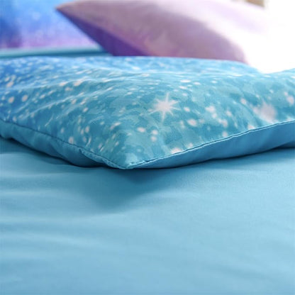 A Nice Night 6Pcs Gradient Glitter Bedding Set for Girls Queen Size, Colorful Rainbow Galaxy Comforter Set, Ultra Soft Bedding Sets, Blue