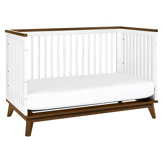 Babyletto Scoot 3-in-1 Convertible Crib with Toddler Bed Conversion Kit in White and Natural Walnut, Greenguard Gold Certified