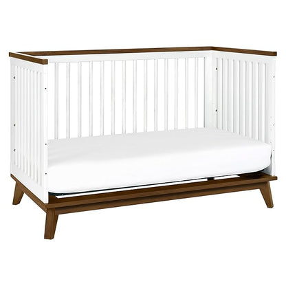 Babyletto Scoot 3-in-1 Convertible Crib with Toddler Bed Conversion Kit in White and Natural Walnut, Greenguard Gold Certified