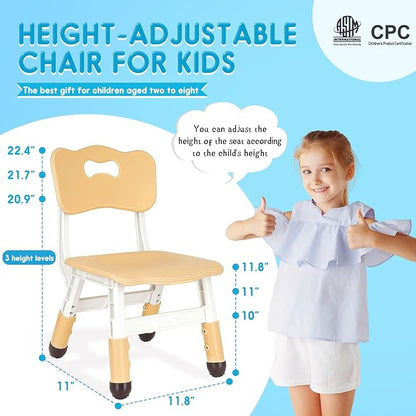 Kids Chair Height Adjustable Toddler Chair Max Load 220LBS Plastic Indoor Outdoor Chair for Children Age 1-6 School Home Daycare Use Burlywood