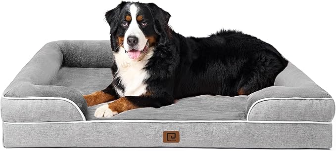 EHEYCIGA Orthopedic XL Dog Beds, Waterproof Memory Foam Dog Bed for Extra Large Dogs, Non-Slip Bottom and Egg-Crate Foam Big Dog Couch Bed with Washable Removable Cover, Grey