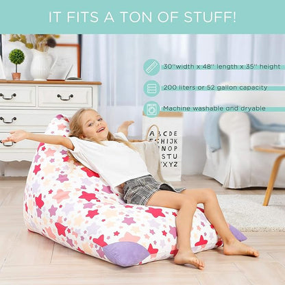 Aubliss Stuffed Animal Storage Bean Bag Chair Cover, 50"x 35" Extra Large Bean Bags for Kids & Adults, Beanbag Toy Storage for Boys Girls - Premium Cotton Canvas Nata