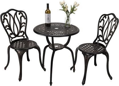 3-Piece Patio Bistro Furniture Set Cast-Aluminum Bistro Table Set for Lawn,Garden,Backyard (YILI Copper)