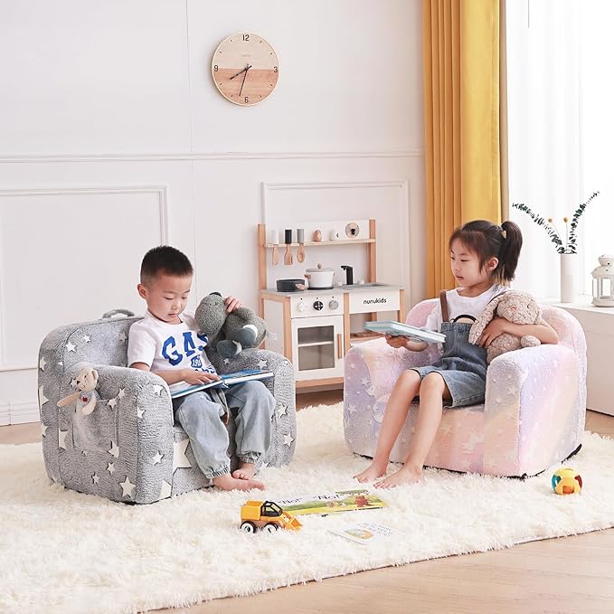 Tiita Kids Sofa, Children Couch with Carrying Handle & Side Pockets, Kids Foam Chair, Toddler Armrest Chair, Lightweight Children Sofa Chair, Kids Read Sofa for Girl or Boy(Twill Pegasus)