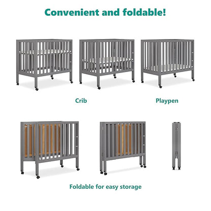 Jett Non-Full Size Folding Convertible Crib, Lightweight Portable Crib, Three Adjustable Mattress Height Settings, Easy to Fold Travel Crib, 1.5” Mattress Pad Included