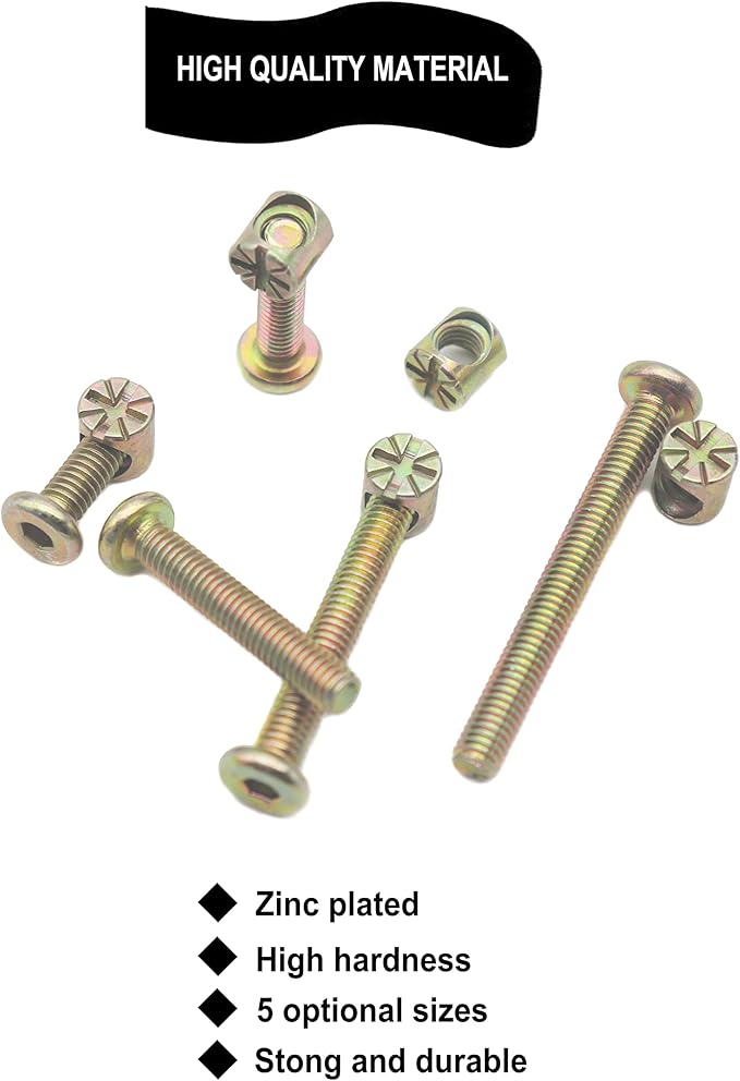 Crib Bolts Replacement Kit, cSeao 50pcs Zinc Plated M6 Socket Cap Screws Barrel Nuts for Crib Cot Chairs Furniture Bed, M6x15mm/25mm/35mm/45mm/55mm