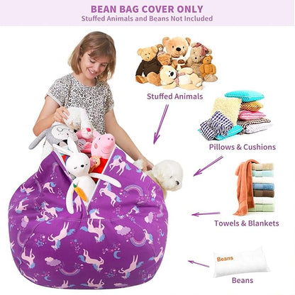 Aubliss Stuffed Animal Bean Bag Storage Chair (Purple Unicorn, Large (38''))