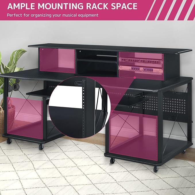 Acme Furniture Metal and Wooden Music Desk with Wheels, Black