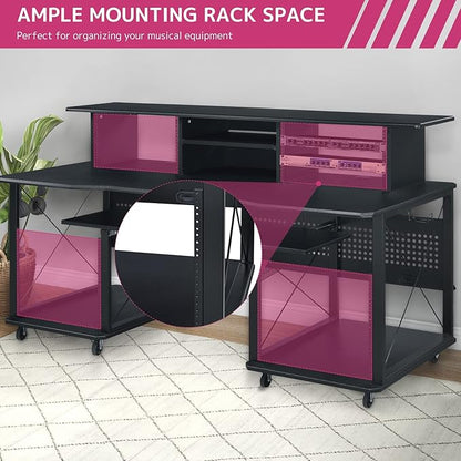 Acme Furniture Metal and Wooden Music Desk with Wheels, Black