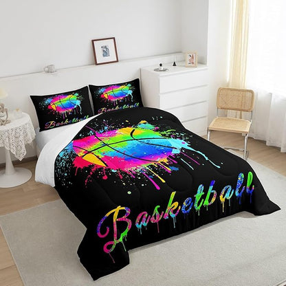 Feelyou Kids Basketball Comforter Set King Size Gaming Sports Bedding Set for Boys Girls Teens Bedroom Decor Ball Games Tie Dye Comforter Gift for Basketball Lover Duvet Set with 2 Pillow Case